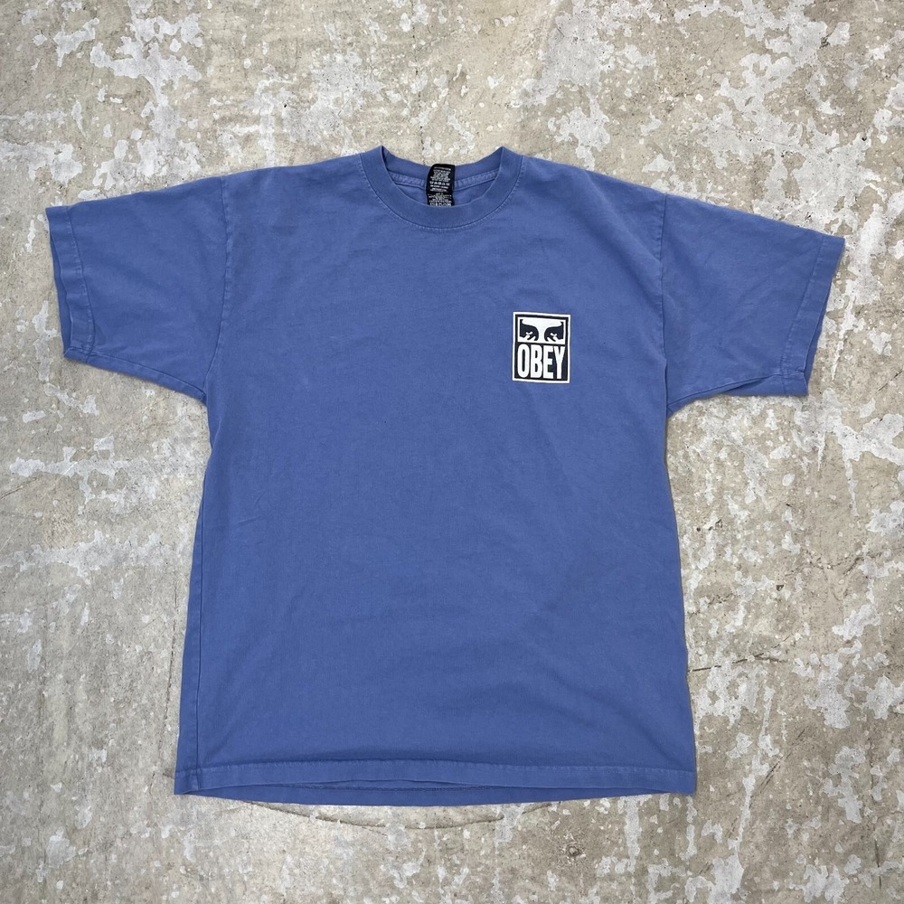 Vintage OBEY Propaganda Shirt Mens Large Blue Andre The Giant Face Double‎ Sided